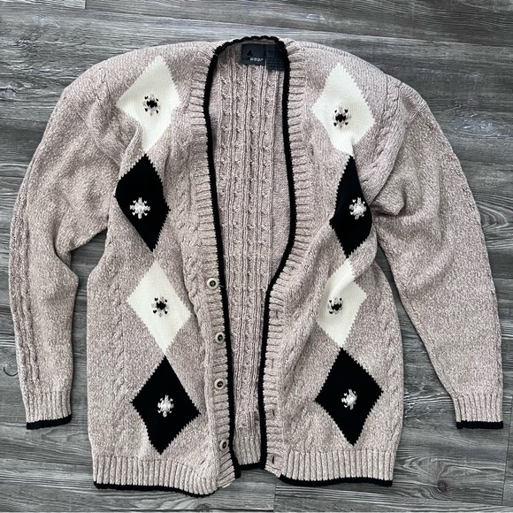 lizwear Sweaters - Vintage LizWear Cotton Knit Argyle Cardigan Sweater